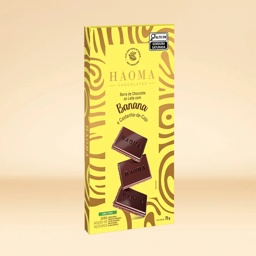 Haoma Barra de Chocolate Banana e Castanha-de-Caju | Linha Stevia (75g)